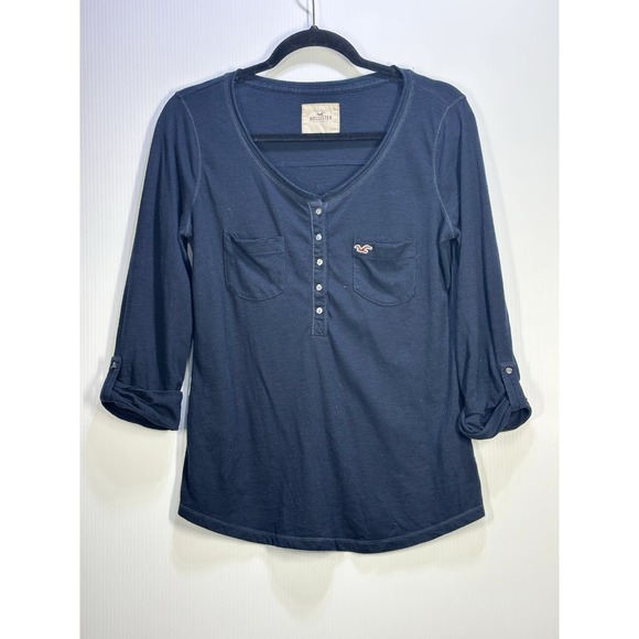 Hollister Tops - Hollister Y2K V Neck Henley Shirt Navy Blue 3/4 Sleeve Elena Gilbert Bella Swan